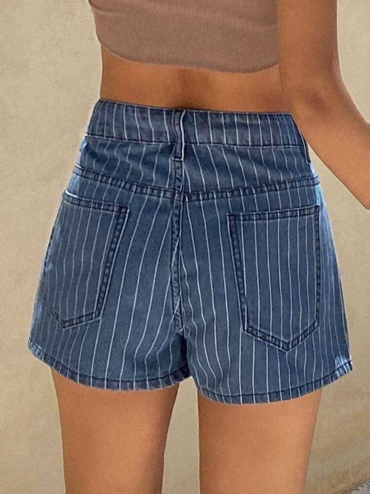 Cotton Striped Casual Vacation Women's Denim Shorts