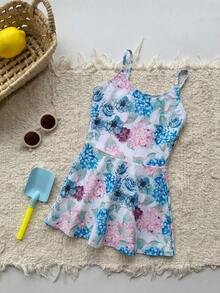 Dazy Kids Tween Girl Floral Print Fashion Resort One-Piece Swimsuit Vacation Summer - Baby Blue - View 4