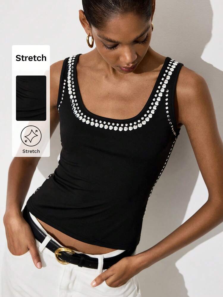 SHEIN Maija Women's Fashion Versatile Metal Rivet Decor Casual Daily Camisole,Summer Top