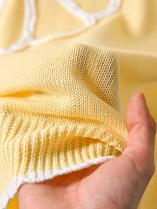 CosyJoli Suéter de manga de murciélago con volantes con estampado floral para vacaciones de talla grande - Amarillo - Ver 6