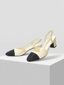 MOTF WOMEN SHOES NEW EUROPEAN AND AMERICAN STYLE SIDE AIR SPLICING ROUND TOE MEDIUM THICK HEEL SHOES, YELLOW VERSATILE COMFORTABLE CASUAL ELEGANT FASHION SLIP-ON CLASSIC HIGH HEELS - Yellow - View 2