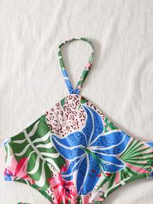 SHEIN 女童碎花吊带连衣裙，后背褶皱设计，适合度假、用餐、野餐、海滩等各种场合。舒适凉爽 - 彩色 - 查看 8