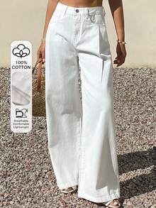 DAZY Women's Regular Waist Loose City Casual Wide Leg Jeans - White - View 1