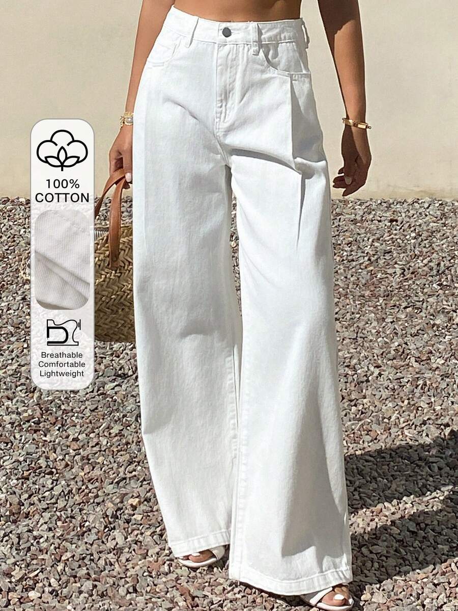 DAZY Women's Regular Waist Loose City Casual Wide Leg Jeans - White - View 1