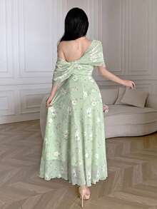 Feyla Women's Elegant High Waist Floral Midi Skirt For Summer With Ruffle Hem And Flowy Design - Green - View 4