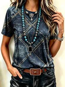 EMERY ROSE Áo thun nữ tay ngắn cổ tròn in họa tiết denim, kiểu dáng thường ngày, đa năng. - Nhiều màu - Xem 3