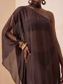 Zivah New Women's Vacation Casual Beach Pool Party Semi-Sheer Chiffon Long Robe Cover Up - Brown - View 6