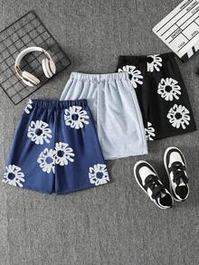 3pcs Tween Boy Shorts Set,Sky Blue,Summer,Alt,Casual,Hiking Comfort Fashion Colorblock Floral Print Shorts For Sports,Outings,Vacation,School Wear - Multicolor - View 1