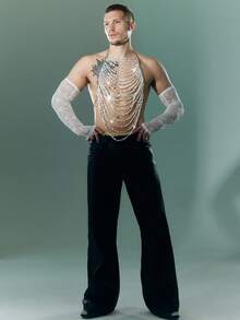 FeverCity Men's Pearl Chain Hollow-Out Sexy Vest - White - View 3