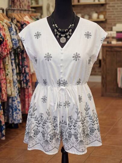 Linhara 大码碎花连体裤，优雅系带V领显瘦百搭高品质精致款