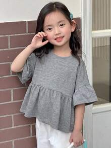 Dazy Kids 女童圓領針織短袖T恤，夏季 - 灰色 - 查看 6