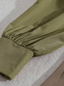 GlowEve Vestido camisa de manga larga con bloque de color, cintura recogida, silueta evasé, elegante para uso diario, moda de calle francesa, versátil para vacaciones y negocios, otoño/invierno - Multicolor - Ver 6