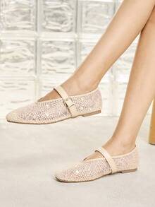 MOTF PREMIUM WOMEN'S COMFORTABLE VERSATILE SQUARE TOE MARY JANE FLATS, SUITABLE FOR COMMUTING & CASUAL WEAR - Light apricot - View 5