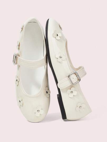 CUCCOO DOLLMOD One Word With Ballet Flowers Mary Jane Shoes Women's Spring And Summer New Round Head Shallow Mouth Comfortable Commuting Versatile Flat Shoes