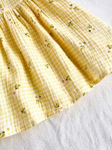 Baby Girl Floral & Plaid Pattern Ruffle Hem Casual Vacation Dress, Summer - Yellow - View 5