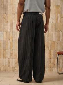 AKNOTIC Quần ống rộng in họa tiết sọc có khóa kéo cho nam, mùa thu - màu đen - Xem 2