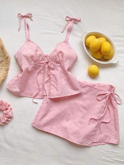 Comfortcana Women's New Spring/Summer Halter Neck Tie Polka Dot Top With Shorts, Suitable For Beach Vacation, Home Leisure, Daily Wear, Sexy Outfit, Music Festival, Comfortable Styling