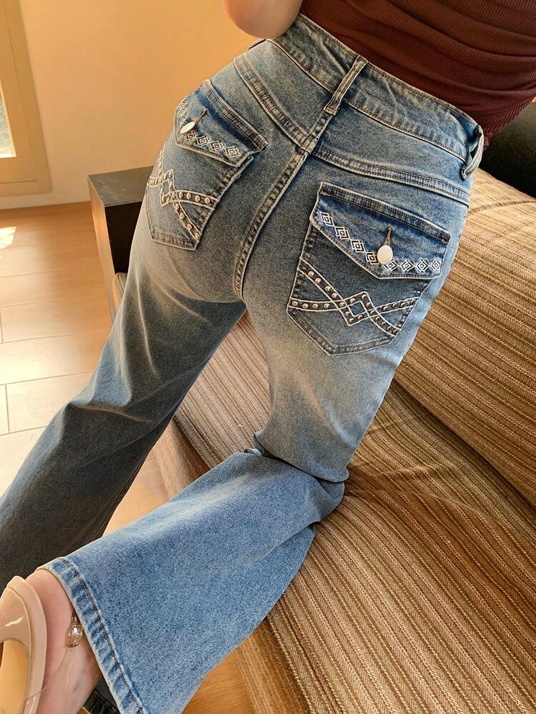 Women's Regular Waist Flare Leg Jeans, Casual Elegant Sexy Leisure Denim Pants Summer Y2k