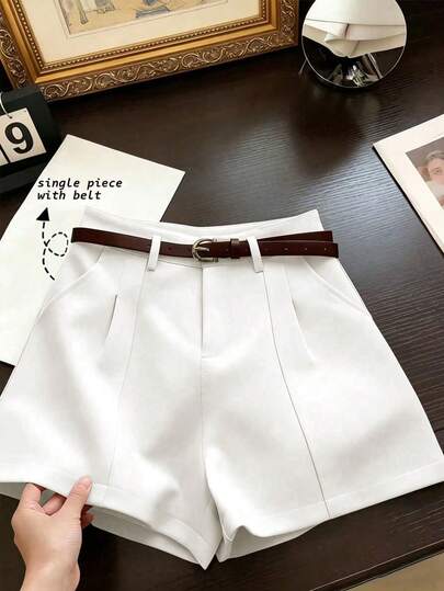 Franclia 法式极简时尚梭织纯色通勤休闲复古高腰A字阔腿新款女式短裤