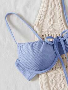 Swim Basics Women's Solid Color Swimwear Set For Vacation & Beach - Blue - View 4