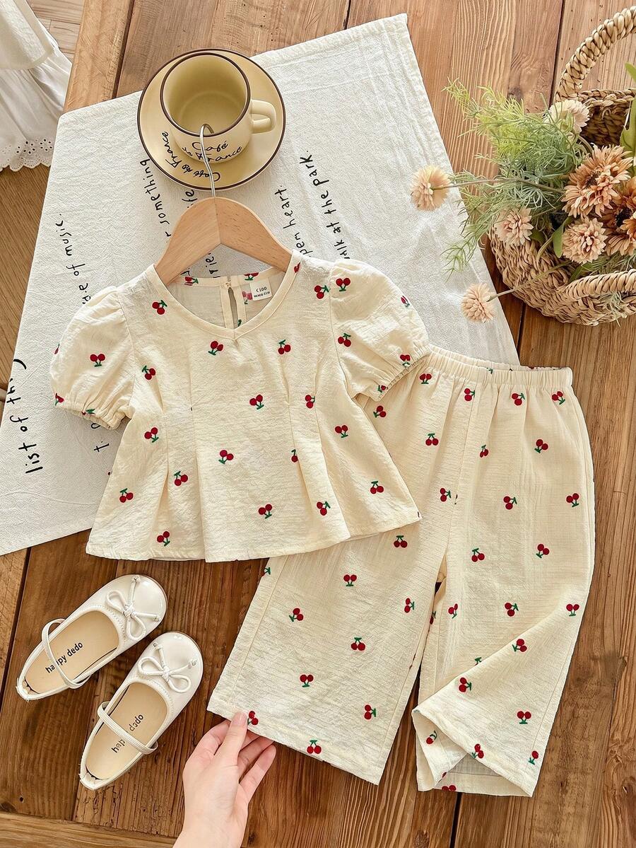 LMoss Kids Babygirl Cute Summer Bow Striped Short Sleeve Top And Elastic Waist Pants Set - Multicolor - View 1
