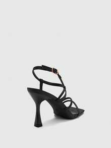 CUCCOO BIZCHIC Giày nữ mùa hè mới, mũi vuông, quai chéo, gót thấp, sandal nữ gợi cảm. - màu đen - Xem 5