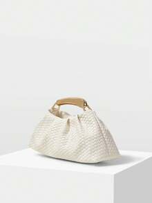 MOTF PREMIUM BOLSO DE MANO DE MUJER DE PIEL SINTÉTICA TRENZADA CON GRABADO, HERRAJES FINOS - Trenza blanquecina - Ver 2