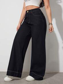 SHEIN Tall Quần jeans nữ đơn sắc tối giản mặc hàng ngày - Rửa tối - Xem 11
