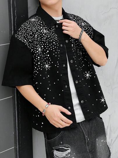 Manfinity EMRG Elegant Starry Sky Teardrop Print Cropped Denim Top