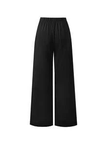 SHEIN EZwear 2026夏季新款优雅通勤风交叉扭腰无袖上衣阔腿裤套装，女士修身休闲两件套 - 黑色 - 查看 4