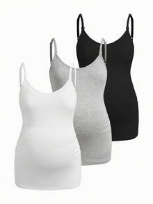 Modmama 3件套孕妇纯色休闲百搭日常哺乳吊带背心 - 彩色 - 查看 1