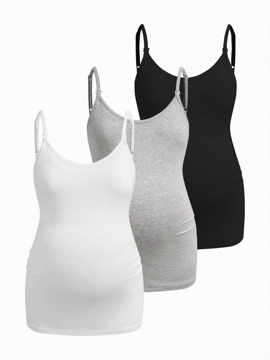Modmama 3件套孕妇纯色休闲百搭日常哺乳吊带背心 - 彩色 - 查看 1