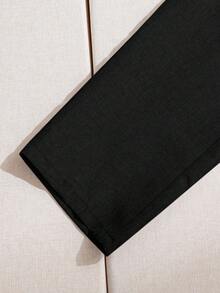 SHEIN LMoss Kids 两件套青少年男童休闲宽松纯色 Polo 领短袖衬衫和裤子套装 - 黑色 - 查看 7