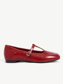 CUCCOO BIZCHIC 新款T字带玛丽珍鞋，隐形坡跟，粗跟，显瘦法式高跟鞋，女士款 - 紅色 - 查看 7