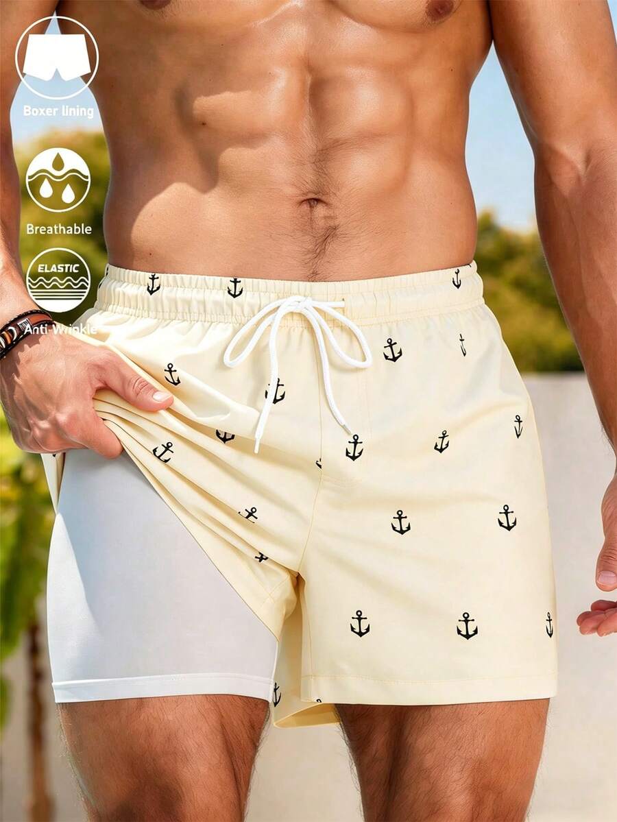 Palasendo Men's Casual 2-In-1 Drawstring Beach Shorts - Khaki - View 1