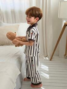 DAZY Conjunto de ropa informal para niños pequeños con estampado de animal y cuello de color block (Talla Pequeña) - Marrón - Ver 5