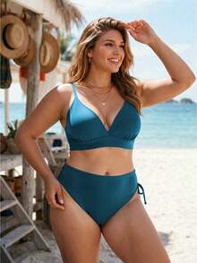 Swim Lushoire Bộ bikini sọc gợi cảm cỡ lớn, màu xanh ngọc lục bảo, chất liệu vải đặc biệt. - Màu xanh lá cây đậm - Xem 3