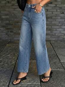Quần jeans nữ ống đứng lửng, kiểu dáng thường ngày. - Rửa nhẹ - Xem 2