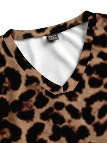 PopScrub Casual Minimalist Retro Elegant Commuter Versatile Warm Brown Leopard Print Pattern Women's Uniform Top - Multicolor - View 4