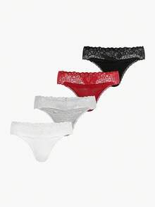 Bisouelle Women's Lace Patchwork Thong Panties, Featuring Delicate Lace Pattern. Made Of Skin-Friendly Fabric, Sexy Low-Waist Design. Exquisite Floral Lace Ladies' Lingerie, High Cost-Performance, Suitable For Dates, Daily Wear And Parties. - Multicolor - View 1