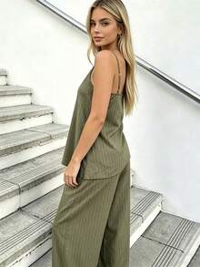 Selamara Women's Casual Vacation Style Top And Pants Set - Army Green - View 4