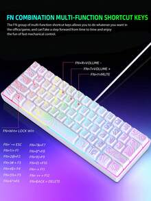Teckwe 1 pieza Teclado de juego mini con 61 teclas, equipado con retroiluminación RGB real. Adecuado para jugadores de juegos de computadora, mecanógrafos, viajeros y viajes de negocios. Alimentación por USB - Ver 4