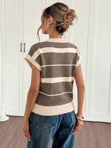 Women's Contrasting Color Striped Knit Blouse - Khaki - View 2