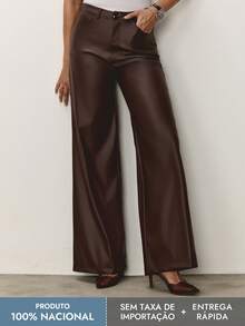 Daynim High Waist PU Wide Leg Pants - Brown - View 7