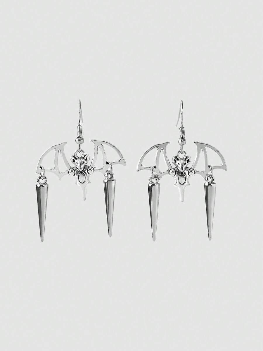 1 Pair Of Personalized Gothic Cool Silver Bat Rivets Daily Travel With Women's Earrings - Silver - View 1
