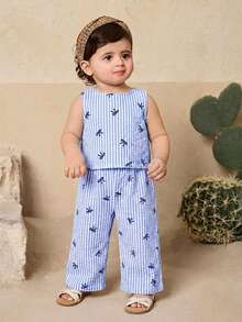 Travachic KIDS Babygirl Summer Cute Ruffle Sleeveless Top And Pants Set - Blue - View 3