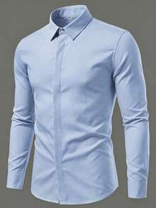 Calvornis Men's White Business Casual Long Sleeve Formal Shirt, Ceremony - Blue - View 5