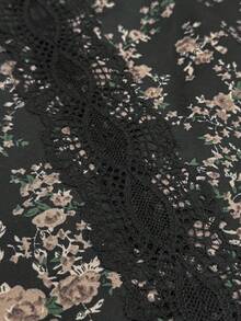 Linhara 大码女装春夏休闲风：简约百搭，充满度假风情。黑色花卉印花，图案随机分布，V领设计，饰以黑色波浪蕾丝边。这款大码女式背心，是春夏的理想之选。 - 黑色 - 查看 6