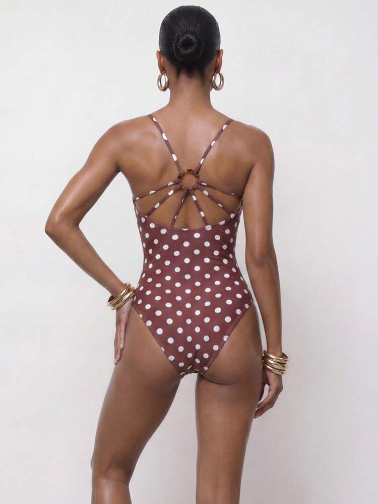 SHEIN Maija Women's Polka Dot Print One-Piece Swimsuit, Casual Vacation