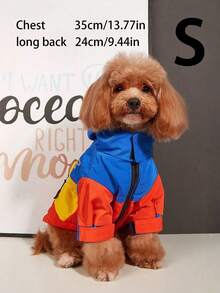 Chaqueta impermeable con bloques de color para mascotas, abrigo forrado y cálido para perros - Naranja - Ver 3